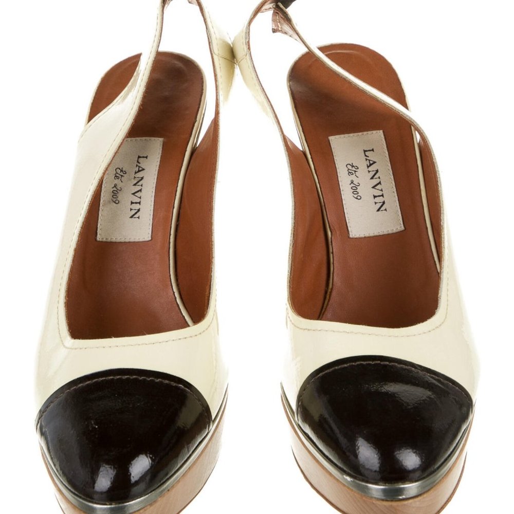 LANVIN Patent Leather Colorblock Slingback Pumps